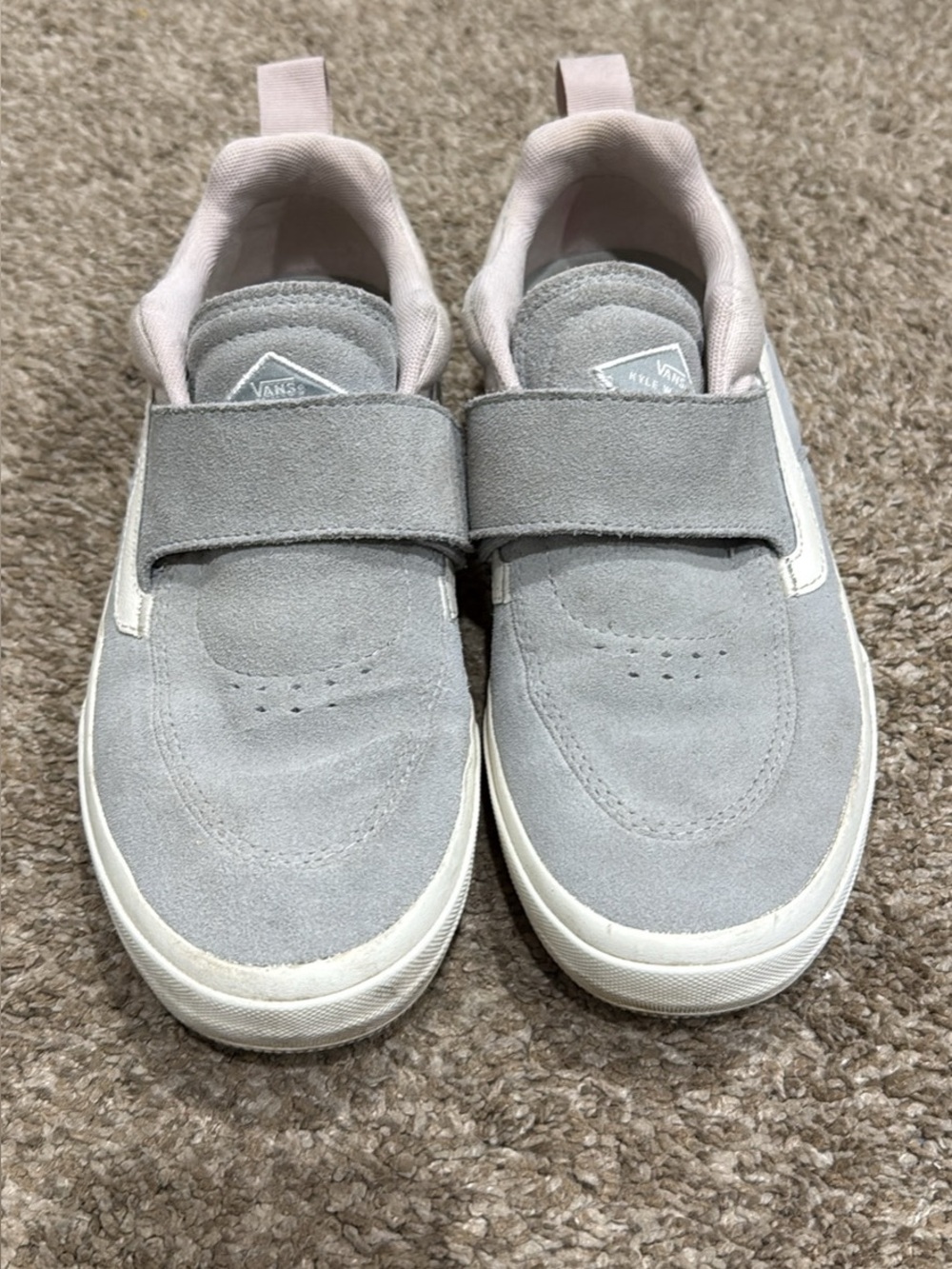 Vans Ash Gray Suede Strap Slip-Ons with Pale Violet Lining